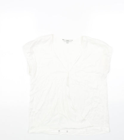 NEXT Womens White Polyester Basic Blouse Size 10 V-Neck