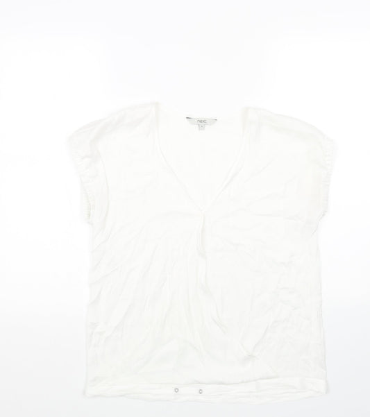 NEXT Womens White Polyester Basic Blouse Size 10 V-Neck