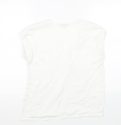 NEXT Womens White Polyester Basic Blouse Size 10 V-Neck