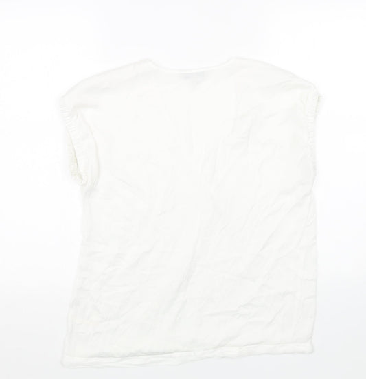 NEXT Womens White Polyester Basic Blouse Size 10 V-Neck