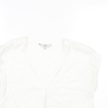 NEXT Womens White Polyester Basic Blouse Size 10 V-Neck