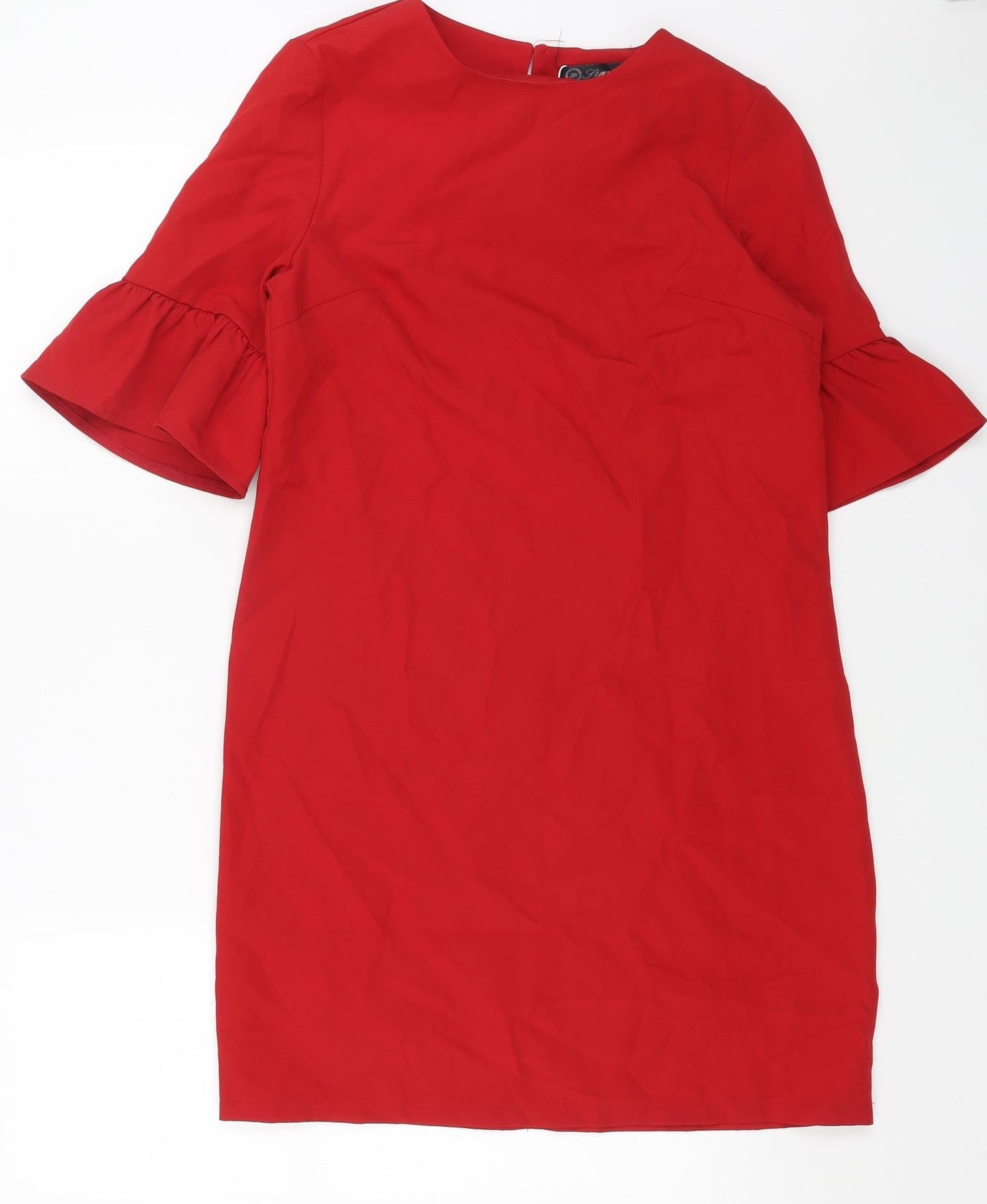 FUNNOW Womens Red Polyester A-Line Size M Round Neck Button
