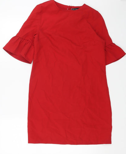 FUNNOW Womens Red Polyester A-Line Size M Round Neck Button