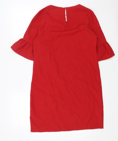 FUNNOW Womens Red Polyester A-Line Size M Round Neck Button