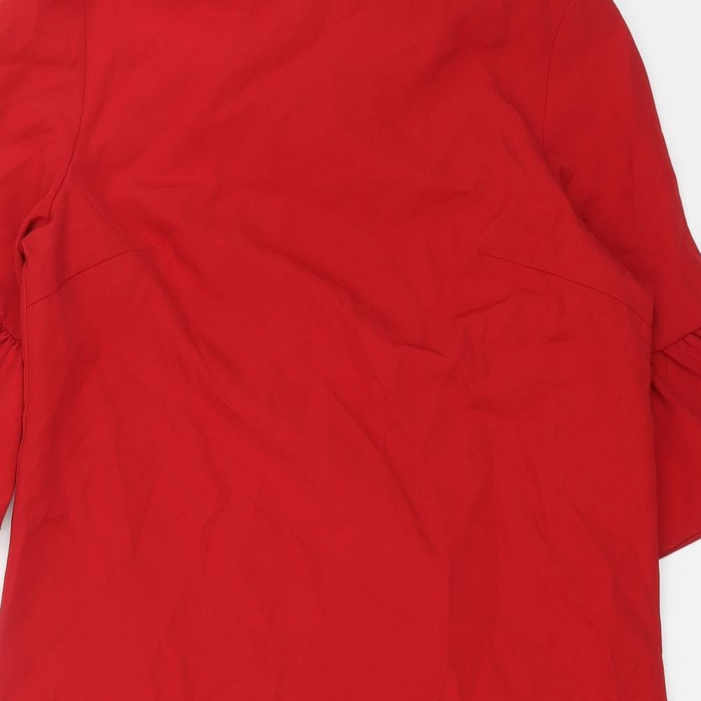 FUNNOW Womens Red Polyester A-Line Size M Round Neck Button