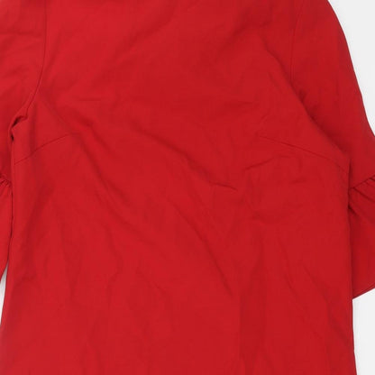 FUNNOW Womens Red Polyester A-Line Size M Round Neck Button