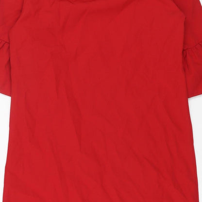 FUNNOW Womens Red Polyester A-Line Size M Round Neck Button