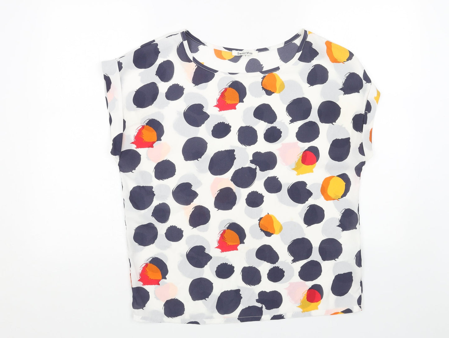 SWEET MISS Womens White Geometric Polyester Basic Blouse Size M Scoop Neck