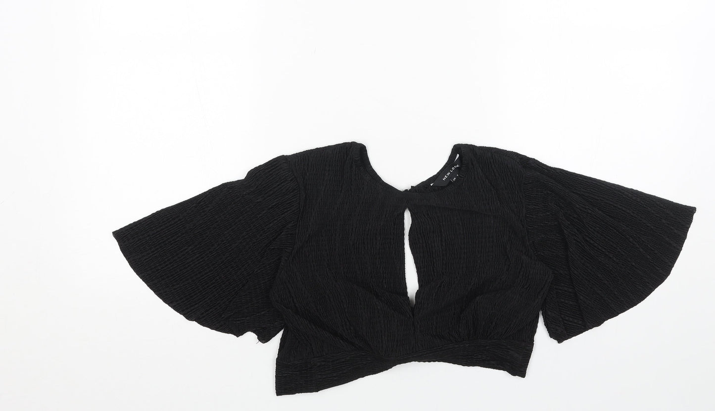 Womens UK Size 8 New Look Black Cropped Blouse