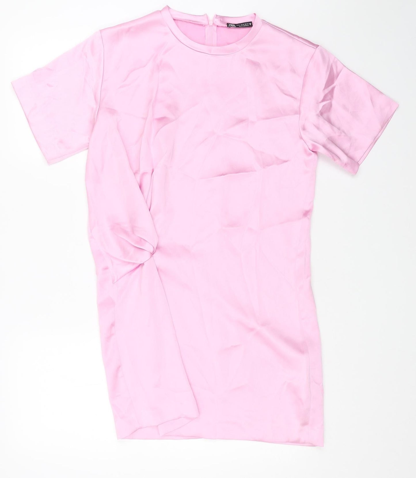 Zara Womens Pink Polyester T-Shirt Dress Size M Round Neck Zip - Front Detail