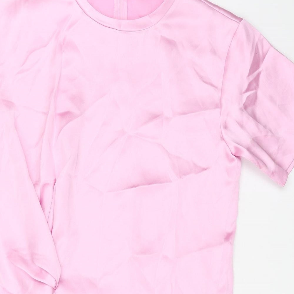 Zara Womens Pink Polyester T-Shirt Dress Size M Round Neck Zip - Front Detail