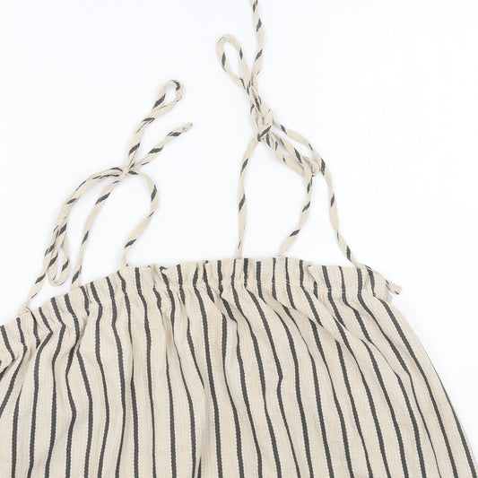 George Womens Beige Striped Polyester Basic Tank Size 20 Square Neck