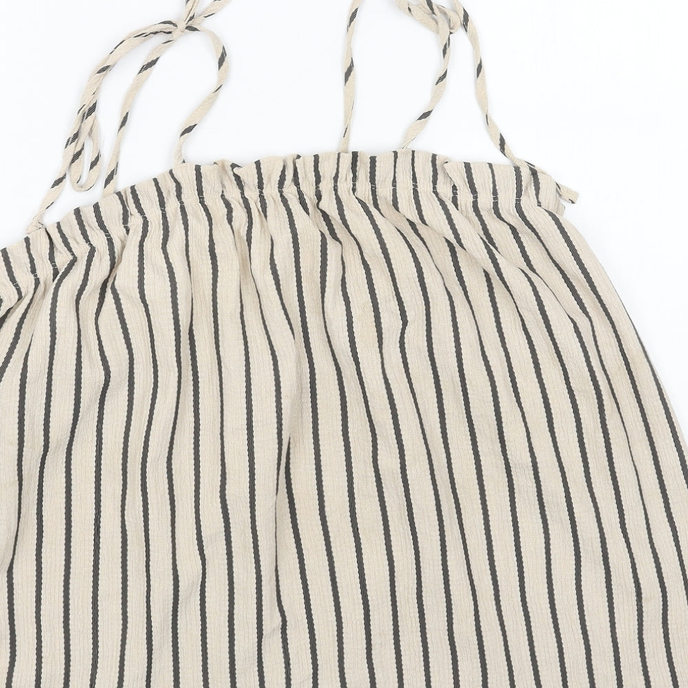 George Womens Beige Striped Polyester Basic Tank Size 20 Square Neck