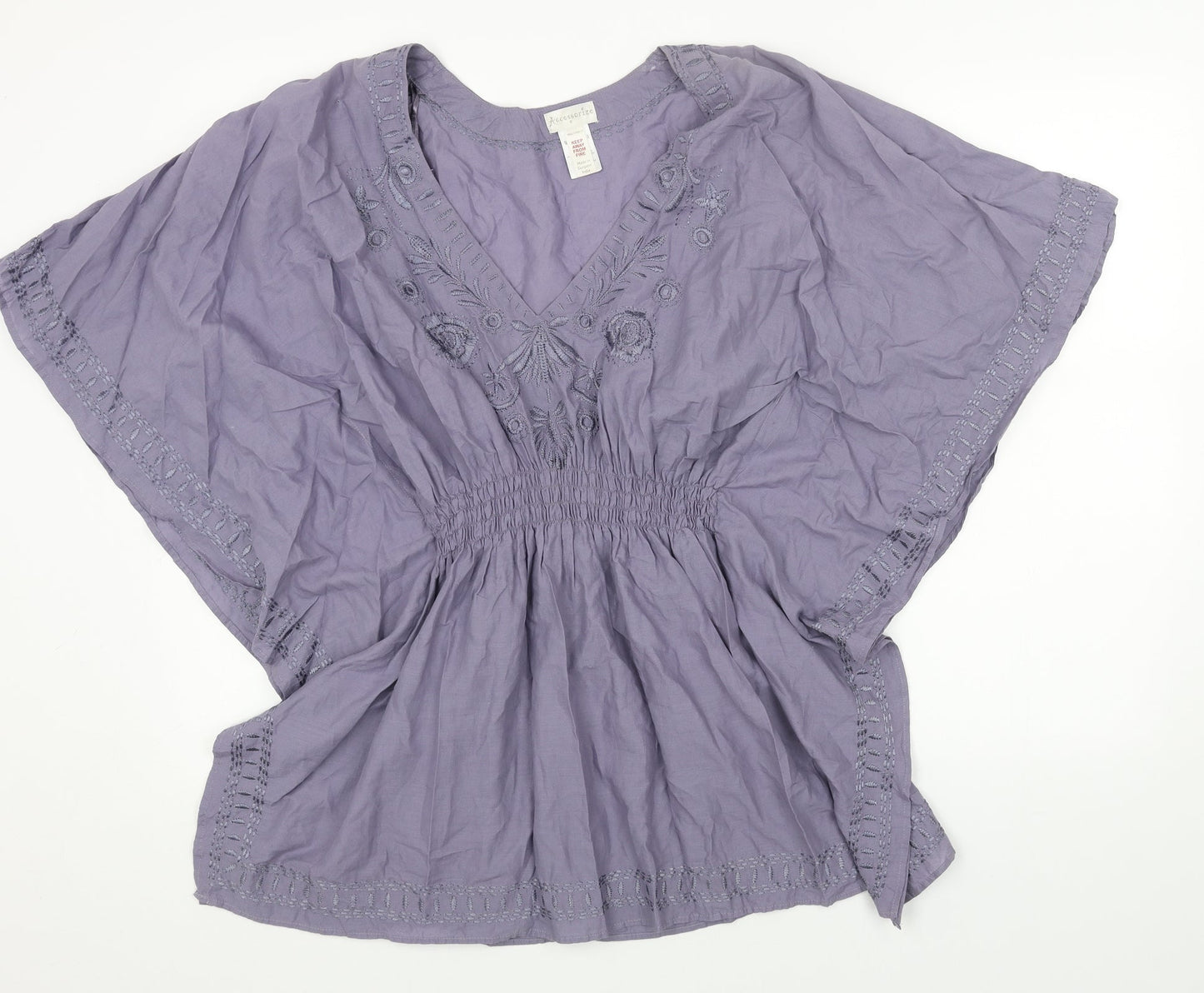 Accessorize Womens Blue Cotton Basic Blouse Size S V-Neck