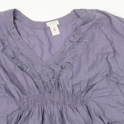 Accessorize Womens Blue Cotton Basic Blouse Size S V-Neck