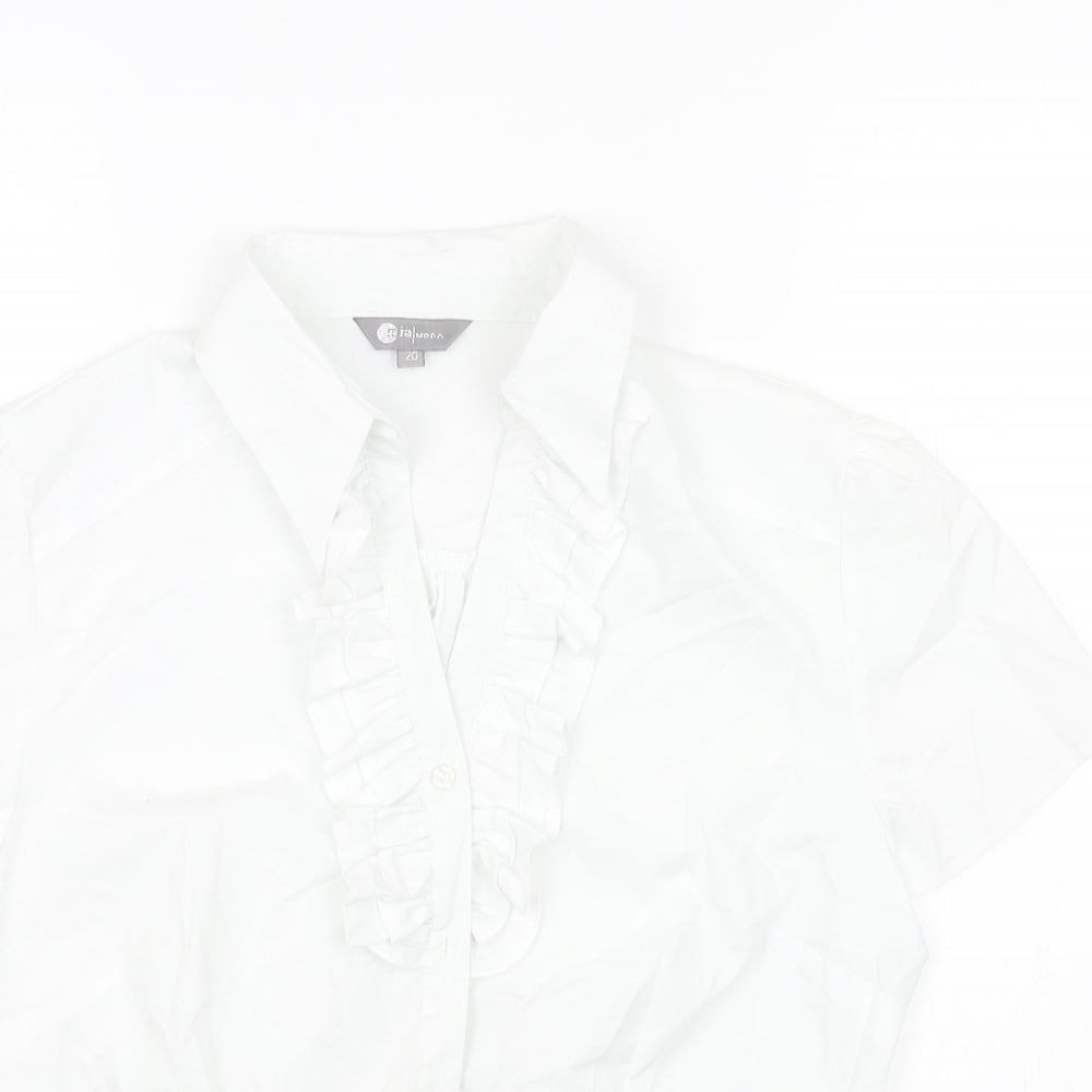 IA MODA Womens White Polyester Basic Button-Up Size 20 Collared