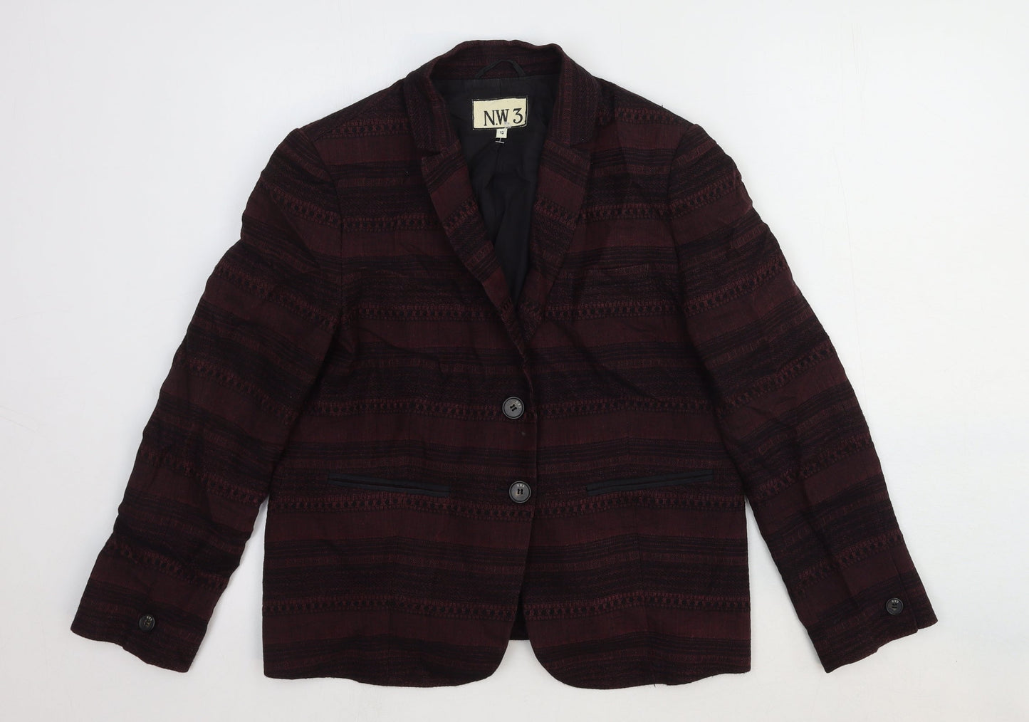 NW 3 Womens Red Striped Wool Jacket Blazer Size 12