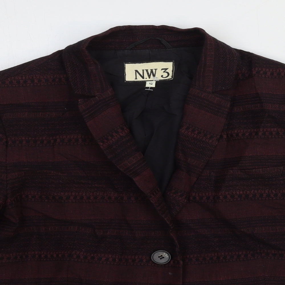 NW 3 Womens Red Striped Wool Jacket Blazer Size 12