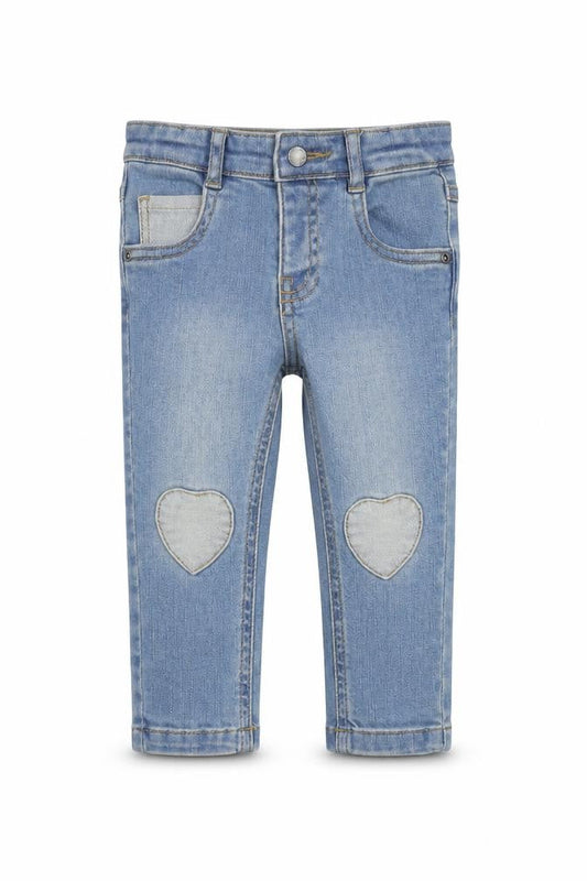 Vertbaudet Baby Blue Cotton Jogger Jeans Size 12 Months L50 cm Button - Heart Patches