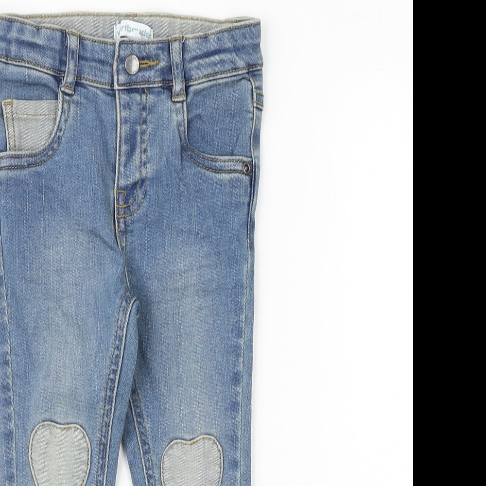 Vertbaudet Baby Blue Cotton Jogger Jeans Size 12 Months L50 cm Button - Heart Patches