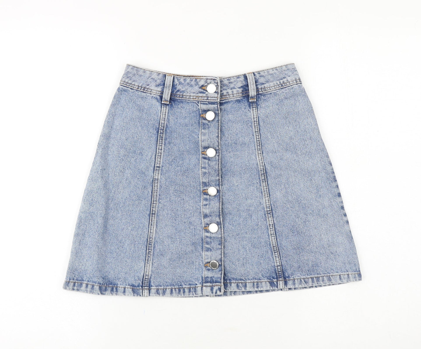 H&M Womens Blue Cotton Straight & Pencil Skirt Size 4 Button