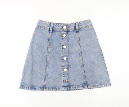 H&M Womens Blue Cotton Straight & Pencil Skirt Size 4 Button