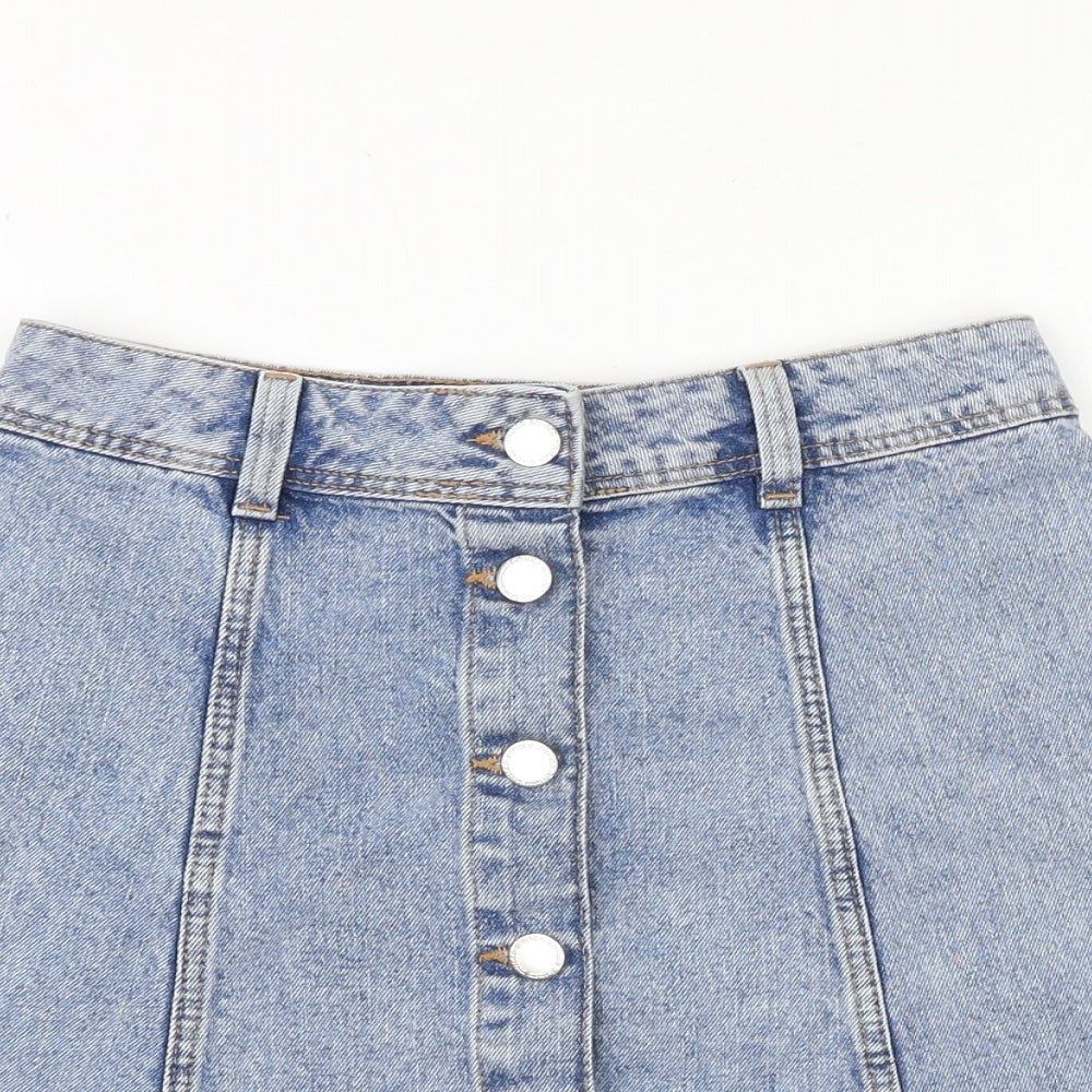 H&M Womens Blue Cotton Straight & Pencil Skirt Size 4 Button