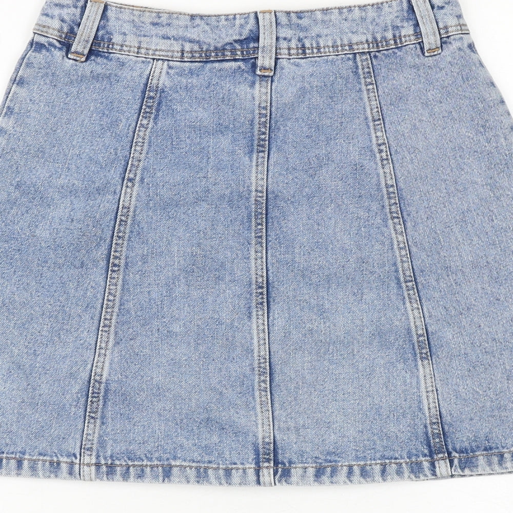 H&M Womens Blue Cotton Straight & Pencil Skirt Size 4 Button