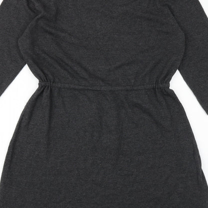 Yumi Womens Grey Floral Polyester Fit & Flare Size L Round Neck Tie