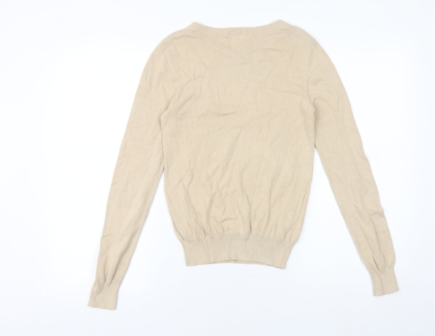 Glamorous Womens Beige Boat Neck 100% Cotton Pullover Jumper Size 6 - Owl