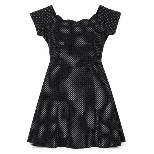 Dramatix Womens Black Polka Dot Viscose Fit & Flare Size 10 Boat Neck Zip - Scalloped Neckline