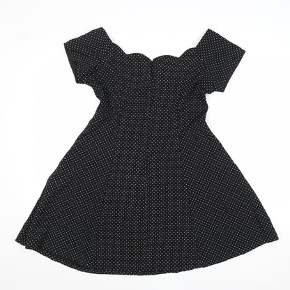 Dramatix Womens Black Polka Dot Viscose Fit & Flare Size 10 Boat Neck Zip - Scalloped Neckline