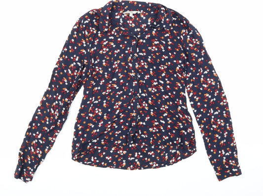 Clockhouse Womens Blue Floral Viscose Basic Button-Up Size 8 Collared