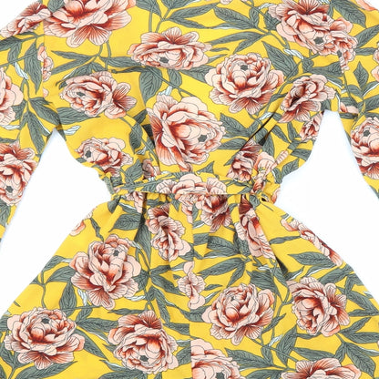 New Look Womens Yellow Floral Viscose Playsuit One-Piece Size 8 Tie