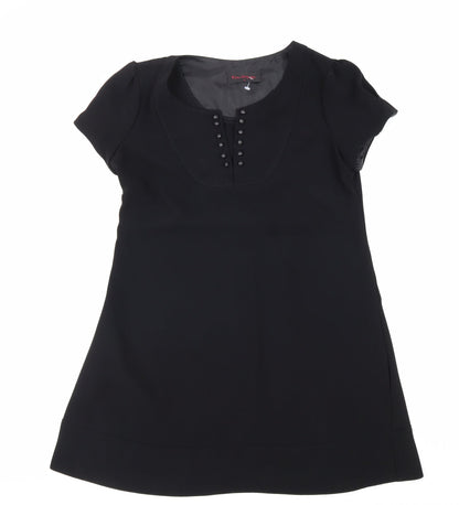 Miss Selfridge Womens Black Polyester A-Line Size 12 Round Neck Hook & Eye