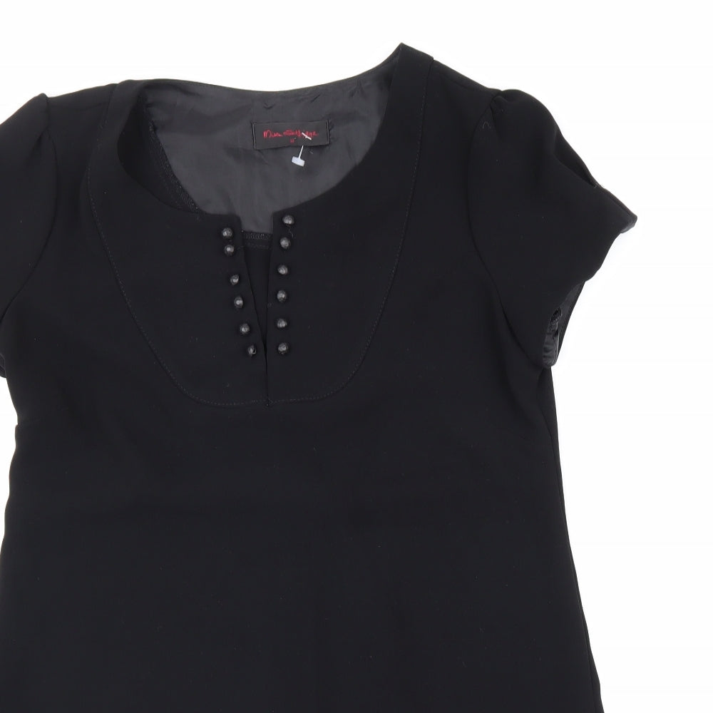 Miss Selfridge Womens Black Polyester A-Line Size 12 Round Neck Hook & Eye