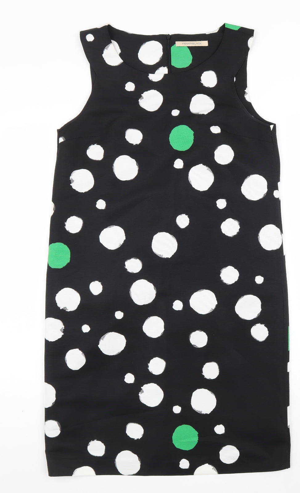 Penny Black Womens Black Polka Dot Polyester A-Line Size 12 Round Neck Zip