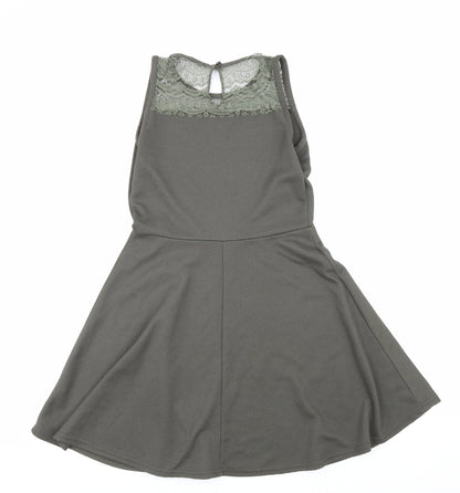 Atmosphere Womens Green Polyester Fit & Flare Size 12 Round Neck Button