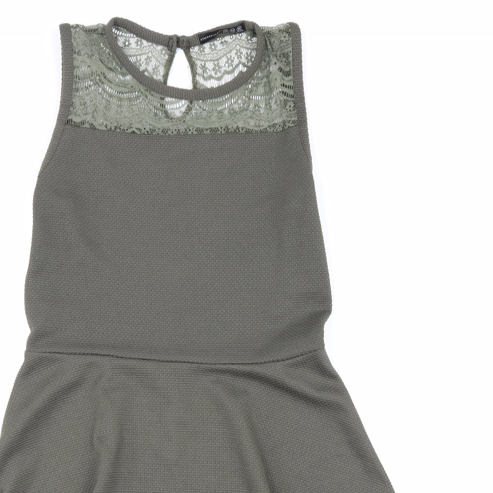 Atmosphere Womens Green Polyester Fit & Flare Size 12 Round Neck Button