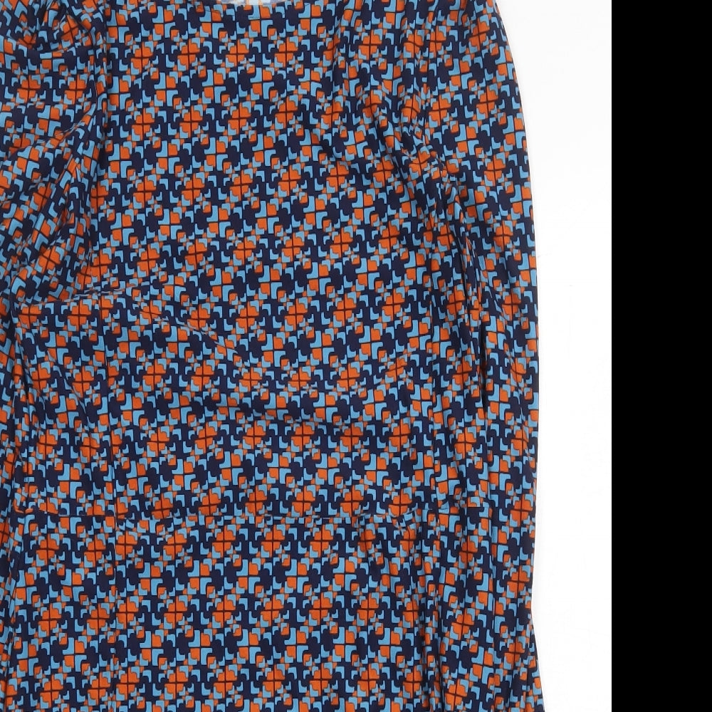 TU Womens Blue Geometric Polyester A-Line Size 8 Round Neck Pullover