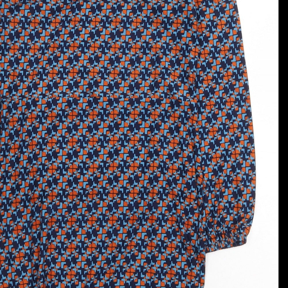 TU Womens Blue Geometric Polyester A-Line Size 8 Round Neck Pullover