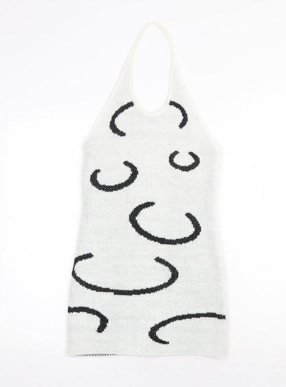 SheIn Womens White Geometric Acrylic Mini Size S Halter Pullover