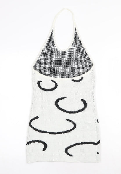 SheIn Womens White Geometric Acrylic Mini Size S Halter Pullover