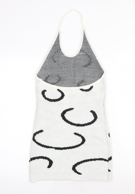 SheIn Womens White Geometric Acrylic Mini Size S Halter Pullover