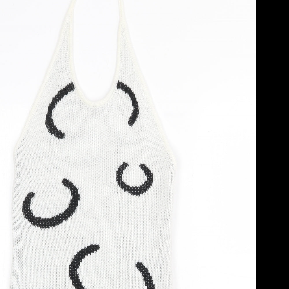 SheIn Womens White Geometric Acrylic Mini Size S Halter Pullover