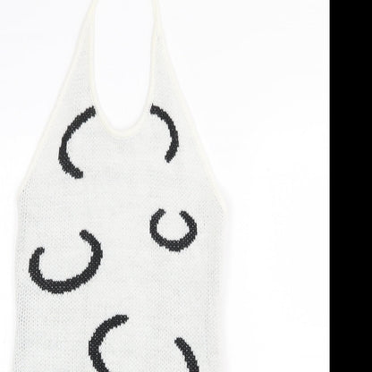 SheIn Womens White Geometric Acrylic Mini Size S Halter Pullover