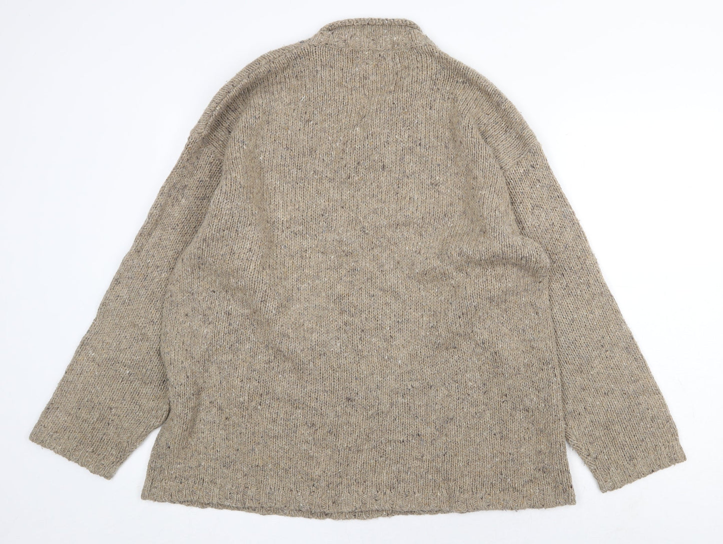 Topman Mens Beige V-Neck Acrylic Pullover Jumper Size L Long Sleeve