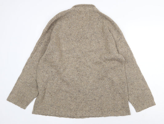 Topman Mens Beige V-Neck Acrylic Pullover Jumper Size L Long Sleeve