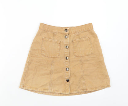 Cooperative Womens Beige Cotton Mini Skirt Size XS Button
