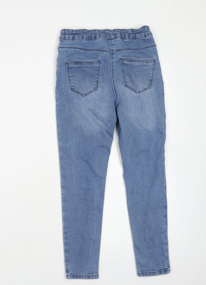 Matalan Girls Blue Cotton Skinny Jeans Size 9 Years Regular Zip